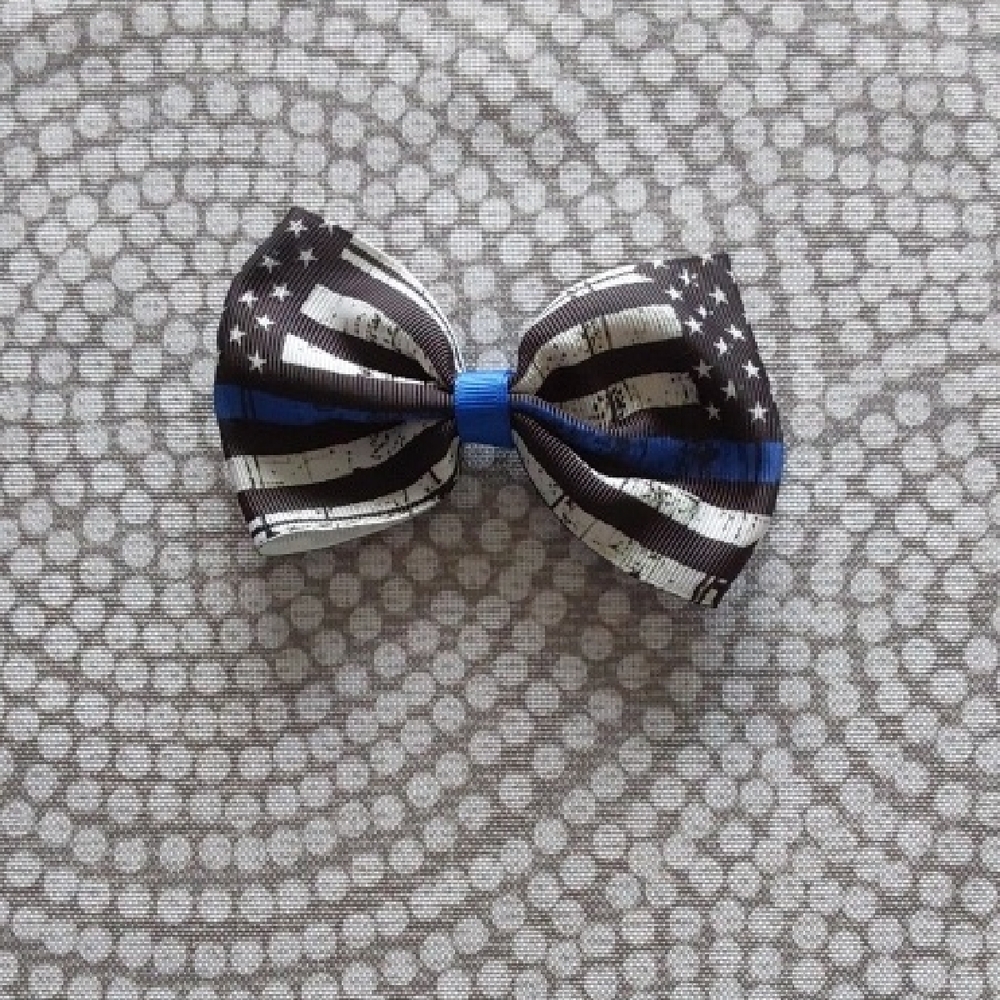 Patriotic Kids Hair Bow - Black, White, and Blue